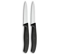 Victorinox Swiss Classic set de couteaux à fruits et légumes, 2 pièces, lame dentelée ultra-trachante, 8 cm, manche en plastique robuste, acier inoxydable, noir