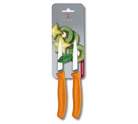Victorinox Swiss Classic set de couteaux à fruits et légumes, 2 pièces, lame dentelée ultra-trachante, 8 cm, manche en plastique robuste, acier inoxydable, orange