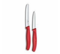 Victorinox Swiss Classic Set de couteaux à légumes, 2 pièces, Lame droite et lame crantée, Acier inoxydable, Swiss Made, Rouge