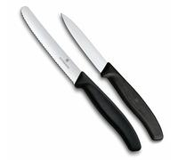 Victorinox Swiss Classic Set de couteaux à légumes, 2 pièces, Lame droite et lame crantée, Acier inoxydable, Swiss Made, Noir