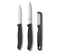 Victorinox Swiss Classic Set de couteaux à légumes avec éplucheur, couteau à éplucher et couteau à tomates, 3 pièces, Lame extra tranchante, Noir