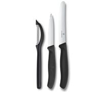 Victorinox Swiss Classic Set de couteaux à légumes avec éplucheur, couteau à éplucher et couteau à tomates, 3 pièces, Lame extra tranchante, Noir