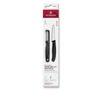 Victorinox Swiss Classic Set de couteaux à légumes avec éplucheur, pour légumes et fruits, 2 pièces, Lame extra tranchante, Noir