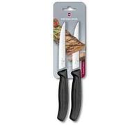 Victorinox Swiss Classic set de couteaux à pizza et à steak, 2 pièces, lame extra tranchante, lame dentelée, 11 cm, manche en plastique, acier inoxydable, noir