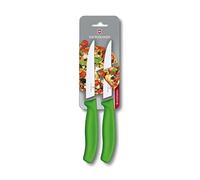 Victorinox Swiss Classic Gourmet Lot de 2 Couteaux à Steak, Tranchant Denté Acéré, Vert