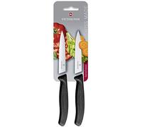 Victorinox Swiss Classic, Set de couteaux à tomates et à légumes, 2 pièces, Lame extra tranchante, Manche plastique, Acier inoxydable, Swiss Made, Noir