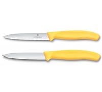 Victorinox Swiss Classic, Set de couteaux à tomates et à légumes, 2 pièces, Lame extra tranchante, Manche plastique, Acier inoxydable, Swiss Made, Jaune