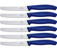 Victorinox Swiss Classic 6 Pièces Couteau à Tomates avec Tranchant Denté, Lame de 11 cm, Lavable au Lave-Vaisselle, Bleu