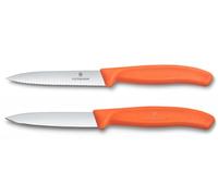 Victorinox Swiss Classic, Set de couteaux à tomates et légumes, 2 pièces, Lame extra tranchante, Manche plastique, Acier inoxydable, Swiss Made, Orange