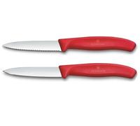 Victorinox Swiss Classic, Set de couteaux à tomates et légumes, 2 pièces, Lame extra-tranchante, Manche plastique, Acier inoxydable, Swiss Made, Rouge