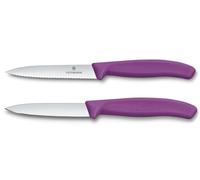 Victorinox Swiss Classic, Set de couteaux à tomates et légumes, 2 pièces, Lame extra tranchante, Manche plastique, Acier inoxydable, Swiss Made, Rose