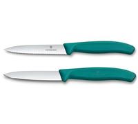 Victorinox Swiss Classic, Set de couteaux à tomates et légumes, 2 pièces, Lame extra-tranchante, Manche plastique, Acier inoxydable, Swiss Made, Vert