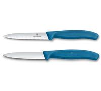 Victorinox Swiss Classic, Set de couteaux à tomates et légumes, 2 pièces, Lame extra tranchante, Manche plastique, Acier inoxydable, Swiss Made, Bleu