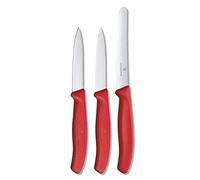 Victorinox Swiss Classic Set de couteaux de cuisine, 3 pièces, Couteau à légumes, à tomates, à petit déjeuner, manche en plastique robuste, acier inoxydable, rouge