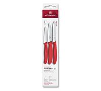 Victorinox Swiss Classic Set de couteaux de cuisine, 3 pièces, Couteau à légumes, à tomates et à petit déjeuner, Manche plastique robuste, Acier inoxydable, Rouge