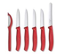 Victorinox Swiss Classic, Set de couteaux à légumes professionnels, 6 pièces, Extra tranchant, Manche plastique robuste, Swiss Made, rouge