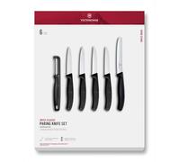 Victorinox Swiss Classic, Set de couteaux de cuisine, 6 pièces, Couteau à légumes, à tomates, à petit déjeuner et éplucheur, Manche plastique robuste, Acier inoxydable, Noir