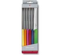 Victorinox 6.7839.6g Coffret 6 Couteaux De Table/Tomates, Lame Crantée 11 Cm Inox, Bout Rond, Manche Polypro. Couleurs Assorties