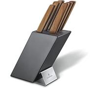 Victorinox Swiss Modern Bloc à Couteaux, 6 Pièces, Bois de Noyer | Set de 6 couteaux de chef tranchants en acier inoxydable avec manches en bois de noyer noble, brun