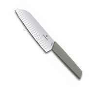 Victorinox Swiss Modern, Couteau Santoku professionnel, Lame extra-tranchante, lame alvéolée, 17 cm, Manche plastique, Acier inoxydable, vert olive