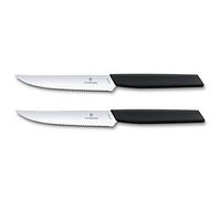 Victorinox Swiss Modern Couteaux à Steak, Set 2 Pièces, Lame Dentée 12 cm | Set de 2 couteaux professionnels en acier inoxydable avec tranchant ondulé pour la viande, manche noir ergonomique.