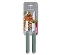 Victorinox Swiss Modern Lot de 2 couteaux à steak et à pizza, 12 cm, bord dentelé extra tranchant, passe au lave-vaisselle, Sage