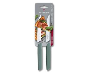 Victorinox Swiss Modern Lot de 2 couteaux à steak et à pizza, 12 cm, bord dentelé extra tranchant, passe au lave-vaisselle, Sage