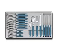 Victorinox Swiss Modern Ménagère 24 pièces avec couteaux tranchants et poignées en plastique Bleu bleuet pour 6 personnes