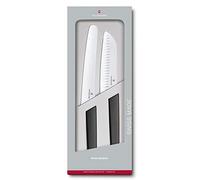 Victorinox Swiss Modern Set de couteaux, 2 pièces, Couteau à pain, Couteau Santoku, Extra tranchant, Manche plastique robuste, noir