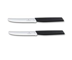 Victorinox Swiss Modern, Set de couteaux à légumes professionnels, 2 pièces, Couteau à pain, Lame extra tranchante, Taille ondulée, 11 cm, Acier inoxydable, noir