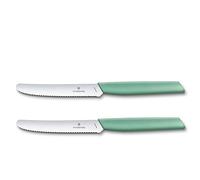 Victorinox Swiss Modern, Set de couteaux à légumes professionnels, 2 pièces, Lame extra-tranchante, tranchant cranté, 11 cm, Acier inoxydable, vert menthe