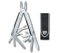 Victorinox Swiss Tool Couteau de Poche Suisse, Couteau Multifonction, 28 Fonctions, Tire Bouchon, Lame Fixe, Etui, Argent