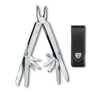 Victorinox Swiss Tool Multitool, 26 Fonctions, Lame Fixe, Argent | Pince multifonction avec tire-bouchon et étui en cuir, idéal pour bricolage et camping, 115 mm, Swiss Made