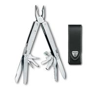 Victorinox Swiss Tool Multitool, 26 Fonctions, Scie et Pince, Argent | Outil multifonction robuste en acier inoxydable avec scie à bois, lime à métaux et étui pour le bricolage. Fabriqué en Suisse