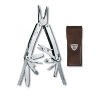 Victorinox Outil Multifonction Swiss Tool Spirit X, 24 Fonctions, Outil Multifonction avec Lame Blocable et Pince à Bec, y c. Étui en Cuir, Argent