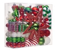 Victor's Workshop Lot de 100 boules de Noël en plastique - Décoration pour sapin de Noël - Décoration de fête - Thème elfes - Rouge vert blanc (M)