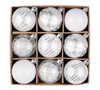 Victor's Workshop Lot de 9 boules de Noël incassables pour décorations de sapin de Noël Blanc/argenté 60 mm