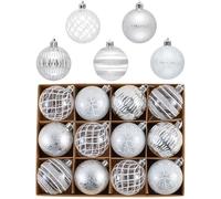 Victor's Workshop WKD25PB-0097 - Lot de 12 boules de Noël transparentes - Avec crochet de suspension - Décoration de Noël - Thème argent blanc (M)