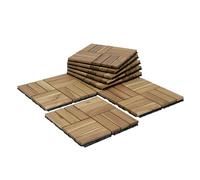 VICTORY RELAX Lot de 9 dalles de terrasse emboîtables en bois d'acacia pour décoration de terrasse, 12 lattes en chêne blanc - Imperméables pour décoration intérieure et extérieure - Pour balcon