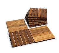 VICTORY RELAX Lot de 9 dalles de terrasse emboîtables en bois d'acacia pour décoration de terrasse, 6 lattes VR naturel, imperméables pour décoration intérieure et extérieure, 31,1 x 31,1 x 1,9 cm