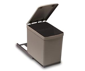 Victory Traditionline Poubelle encastrable, 15 l, avec couvercle automatique, à 2 compartiments, gris aluminium