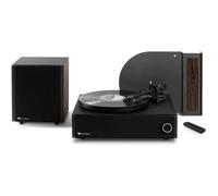 Système de musique premiere v1 victrola - double tourne-disque bluetooth, haut-parleurs stéréo internes, caisson de basse sans fil avec diffusion de vinyle Noir G