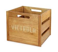 Victrola Caisse en bois - Support d'album de table et organisateur pour tous les disques, peut contenir plus de 50 vinyles, finition bois chic, installation facile, design élégant