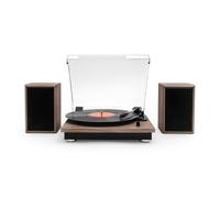 Victrola Montauk - Platine Vinyle à Courroie 3 Vitesses avec Haut-parleurs stéréo Bluetooth, Sortie RCA, Prise Casque 3,5 mm, Couvercle Amovible (Finition Noyer Rustique)