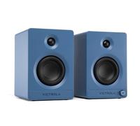 Victrola Tempo - Enceintes bibliothèque Bluetooth stéréo - Son immersif avec Diffusion Multi-Enceintes Via Auracast, entrées Platine/RCA, Sortie pour Caisson de Basses (Paire, Bleu)