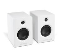 Victrola Tempo - Enceintes bibliothèque Bluetooth stéréo-Son immersif avec Diffusion Multi-Enceintes Via Auracast, connectivité Bluetooth, entrée USB-C pour Ordinateur(Paire, Blanc)