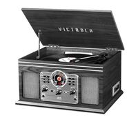Victrola The Quincy - Platine Vinyle 6-en-1 Bluetooth & Centre multimédia avec Haut-parleurs intégrés - Platine 3 Vitesses, Lecteur CD et Cassette, Radio AM/FM, Diffusion Musicale sans Fil(Gris)