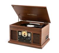 Victrola The Quincy Tourne-Disque Bluetooth 6 en 1 et Centre multimédia avec Haut-parleurs intégrés - Tourne-Disque à 3 Vitesses, Lecteur CD et Cassette, Radio AM/FM, Streaming de Musique sans Fil