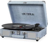 Victrola Tourne-Disque Bluetooth Portable en Forme de Valise avec Platine à 3 Vitesses de Style Vintage avec Haut-parleurs intégrés | Son Audio amélioré | avec Un Stylet supplémentaire | Lin Bleu
