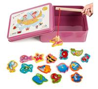 Victse Jouets en Bois Jeu de pêche, Jeux Montessori Enfants 2 Ans Jeu de Pêche Magnétique, Enfant en Bois Educatif Jouet, Jeux Enfants pour Développement (Rose)